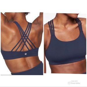 Athleta Sport Bra 3 Criss Cross Back Straps Mesh Lining Dark Blue Size Medium